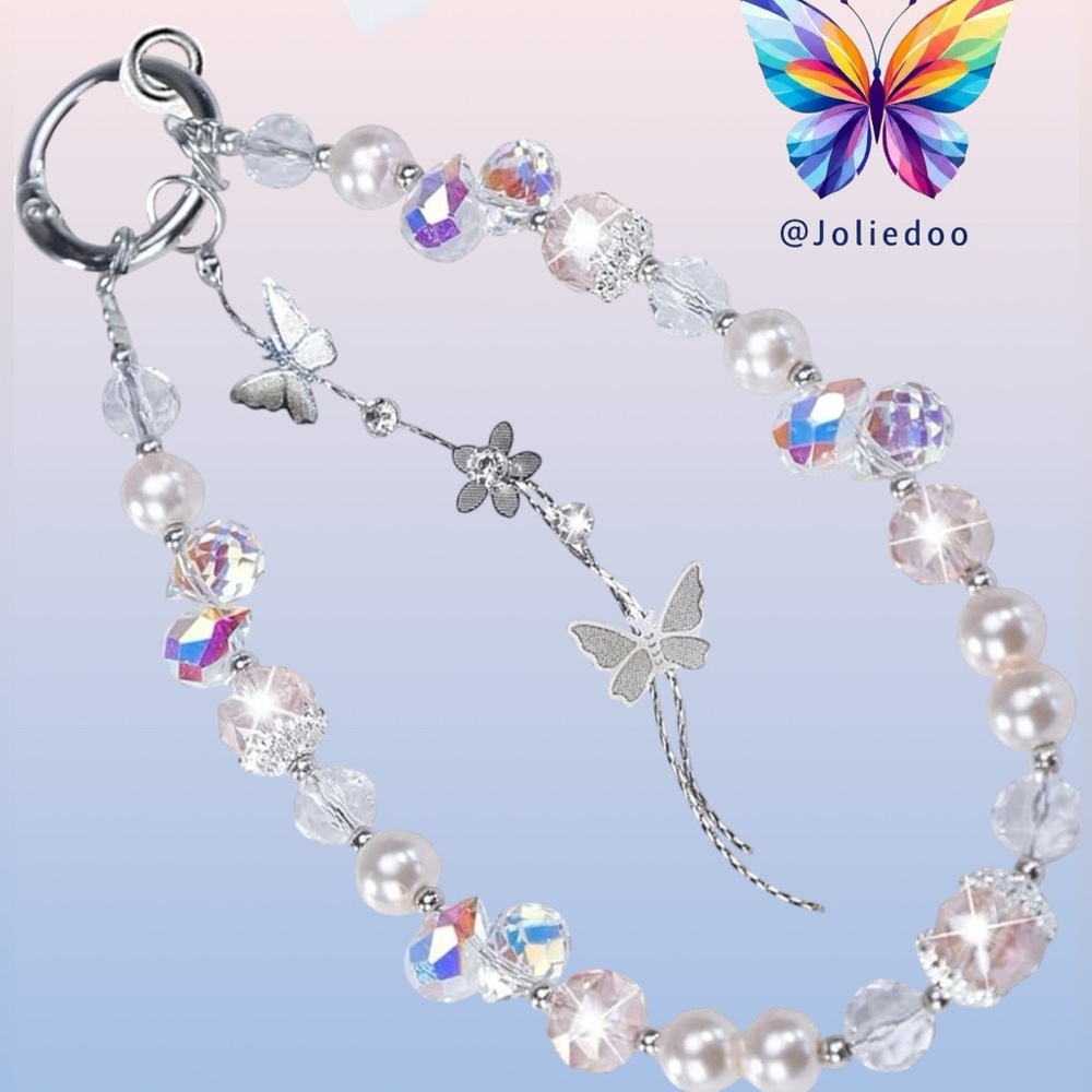 CellPhone Bracelet Silver & Pink Crystal Butterfly NWT